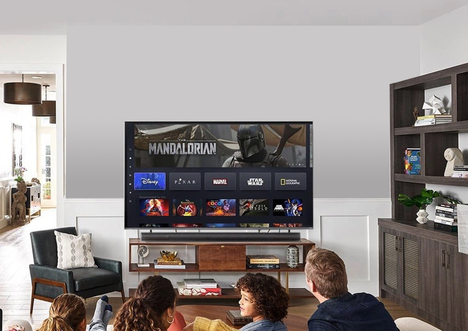 Before — TV on stand with messy cables